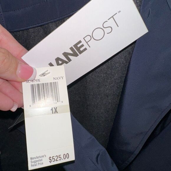 Jane Post $525 wool Lined Hooded coat in Navy blue womens 1X NWT - Picture 3 of 11